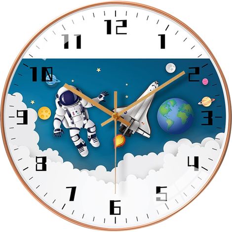 Horloge murale silencieuse de 20 cm pour enfants - Décoration sur le thème de l'espace, grands chiffres et planètes - Fonctionne à piles, idéale pour la chambre, l'école, la chambre de garçon (blanche (1/5)