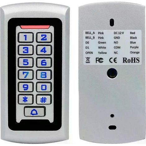 Clavier métallique rétroéclairé, lecteur de cartes RFID Wiegand 125 kHz, système de contrôle d'accès par carte de proximité, serrure de porte autonome 2000 utilisateurs (1/5)