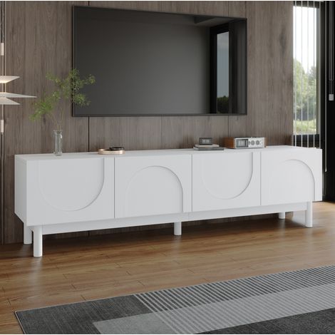 Mobile TV 169x34x45,5 cm in legno bianco con contenitore, per soggiorno moderno FloraGrace (1/5)