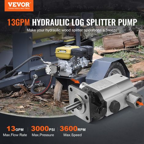 Pompe hydraulique pour fendeuse de bûches, 13 GPM, 2 étages 3000 PSI, entrée 1'', sortie 1/2'' NPT, 3600 tr/min, pompe à engrenages… (1/5)