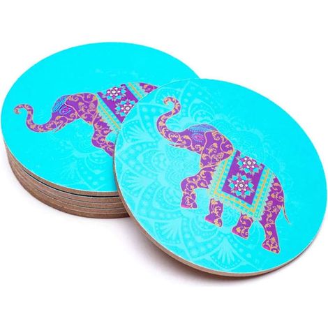 6 sous-verres ronds turquoise - Éléphant (1/4)