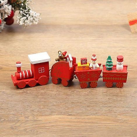 Train de Noël en bois, décorations de Noël, artisanat en bois, cadeaux de Noël, bonne année, rouge (1/5)