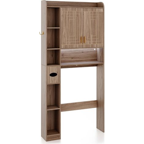Étagère au-dessus des toilettes meuble de rangement autoportant 80 x 20 x 171 cm avec éclairage LED réglable design naturel