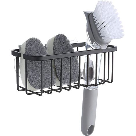 Organizzatore di lusso per lavello da cucina con ventosa per spugne, spazzole, saponi, cucina, bagno, acciaio inossidabile 304 (texture spazzolata, 7,4 x 3,3 x 2,75 pollici) (spugne e spazzole non inc (1/4)