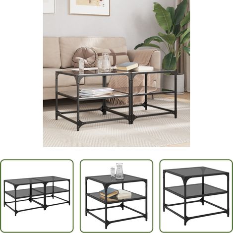 Verre - Tables basses avec dessus en verre noir 2 pcs 50x50x45 cm acier (1/5)