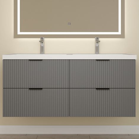 Aica Meuble de Salle de Bain suspendu 120 cm Anthracite - Avec 4 tiroirs + double vasque