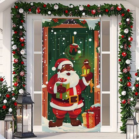 Décoration de porte Grinch Vert - Rideau de porte suspendu - 90 x 190 cm (Élastique) - Style 21