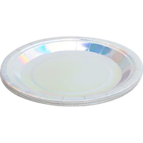 8 Assiettes Jetables Argent Laser pour Anniversaire, Mariage, Soirée Élégante (1/5)