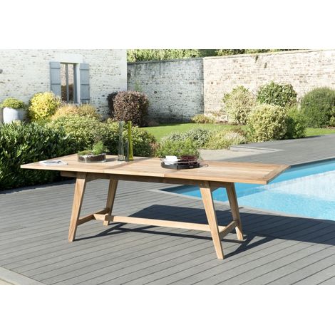 FUN - Table de jardin 8/10 personnes - rectangulaire scandi extensible 180/240x100x75 cm en bois Teck (1/5)
