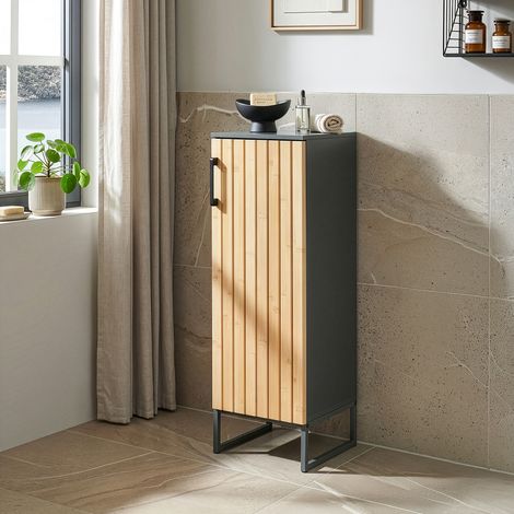 Meuble de salle de bains Svanes 90 x 30 x 30 cm gris foncé / naturel [en.casa] (1/5)