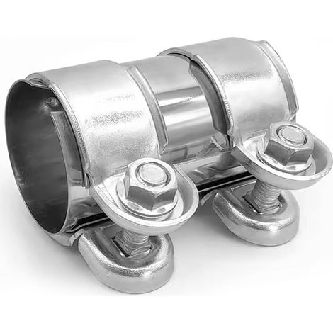 Collier de serrage pour pot d'échappement 55 mm - En acier inoxydable - Raccord de tuyau d'échappement - Diamètre : 55 mm x 125 mm - Avec double collier de serrage - Pour tuyau d'échappement (1/5)