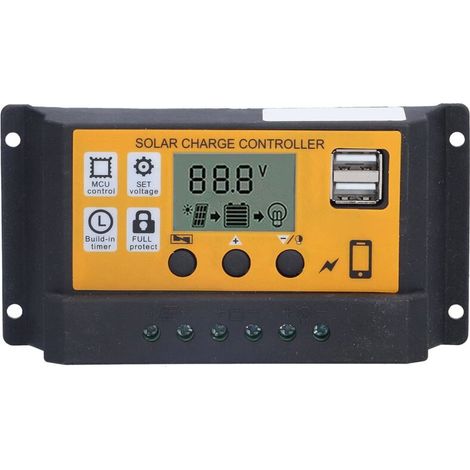 Contrôleur de Charge Solaire Intelligent Double USB 3 étapes PWM Régulateur de Batterie de Panneau Solaire Photovoltaïque avec écran LCD Rétro-éclairé 12V 24V 20A (1/5)