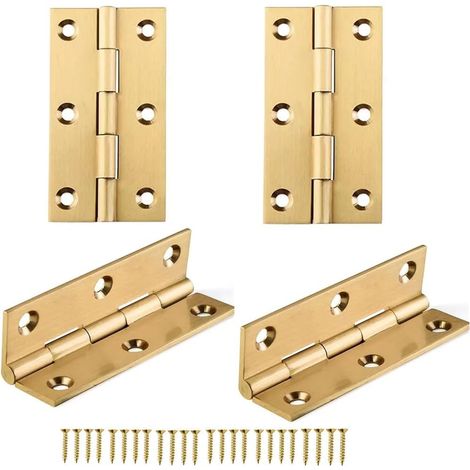 Lot de 4 charnières en laiton massif, doré, facile à installer,pour porte de maison ou d'armoire, fenêtre, boîte à outils, etc. (1/5)