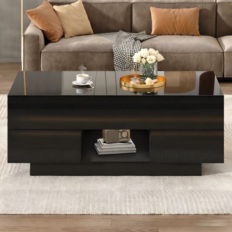Tavolino da salotto elevabile 100 x 45 x 43 cm in pannelli neri, con contenitore, FloraGrace (1/5)