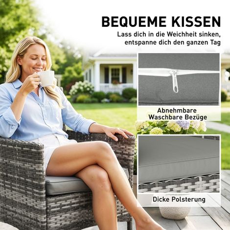 Lot de 2 Fauteuils de Jardin en Polyratan Gris, Chaises avec Coussinets Amovibles, Structure en Acier, Mobilier d'Extérieur (1/5)