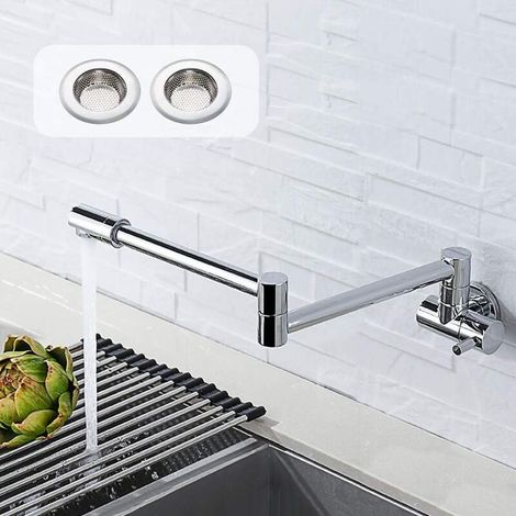 Robinet d'eau froide simple, robinet de cuisine mural rotatif à 360°, adapté à la cuisine, piscine à vadrouille, argent (1/5)