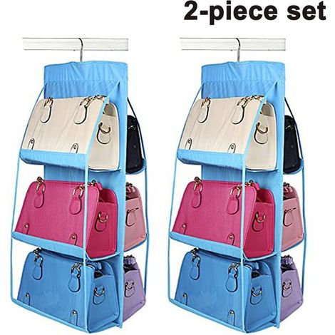 Organisateur De Sac A Main - 2 Pièces - 6 Poches Transparentes En Tissu Oxford - Dimensions 35 X 35 X 90 Cm - Pour Placard Et Penderie - Lot De 2