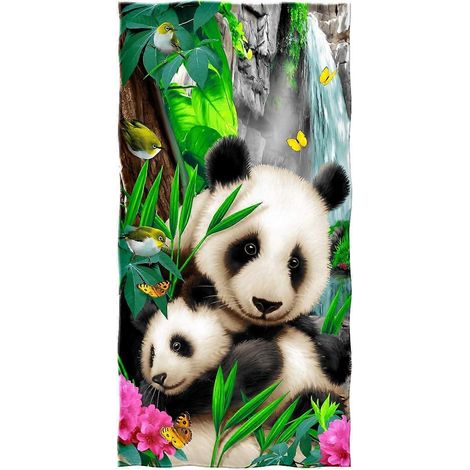 Serviette de plage/baignoire/piscine Precious Pandas en coton peluche ultra doux - - (1/3)
