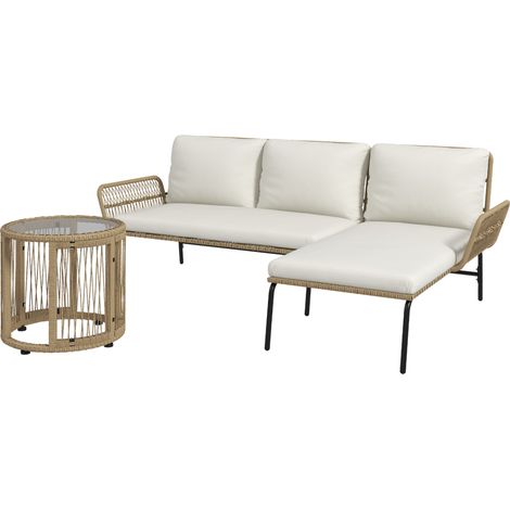 Salon de jardin rotin PE naturel blanc crème 122 x 79 x 75 cm (1/5)