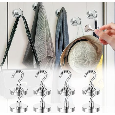 Lot de 8 crochets magnétiques, support magnétique, 10 kg, métal, argent (1/4)