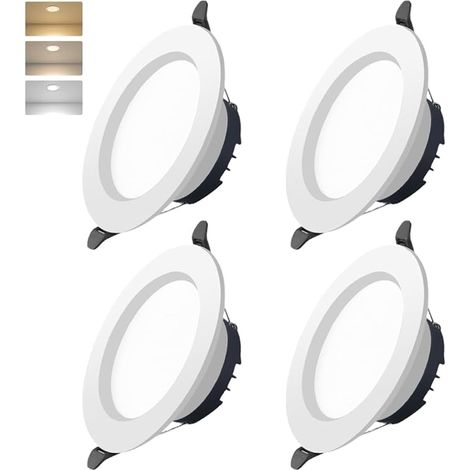 Lot de 4 spots LED encastrables tricolores (blanc 5 W) pour cuisine, salle de bain, camping