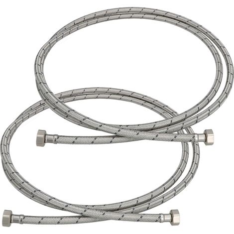 KOTARBAU® Lot de 2 Flexible Robinet 1/2"x1/2" - Tuyau Robinet 250cm - Acier Inoxydable - Rallonge Robinet Cuisine Flexible - Tuyau Robinet Cuisine Flexible - Tuyau Flexible Plomberie - Argent (1/4)