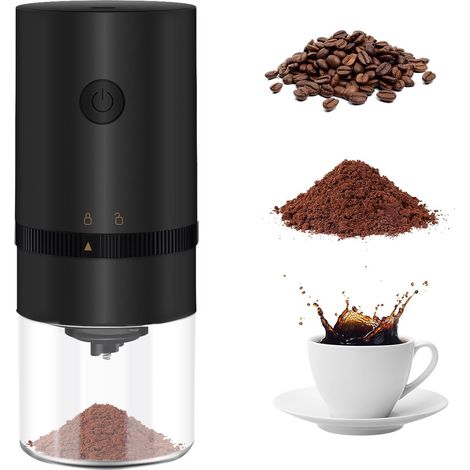 Moulin à café électrique portable à meules, mini moulin à café électrique rechargeable avec plusieurs réglages de mouture - Noir (1/5)