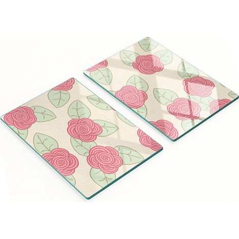 Juego de tablas de cocina de vidrio templado con estampado de rosas, 2 x 40 x 52 cm. (1/5)
