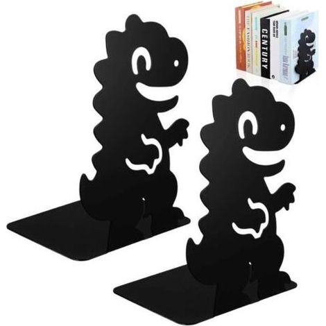 2 serre-livres dinosaures, serre-livres en métal antidérapants avec pieds antidérapants, pour la maison, le bureau, l'école ou la bibliothèque, 17 x 12 x 10 cm