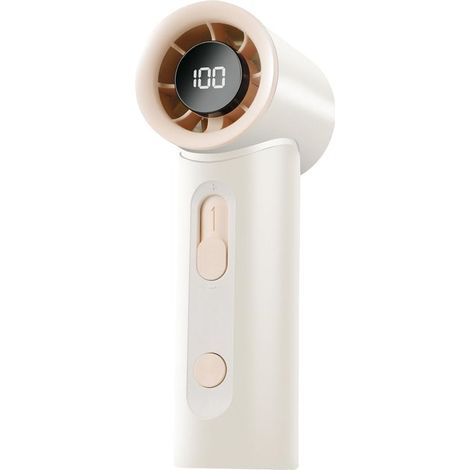 Mini Ventilateur turbine de poche rechargeable brushless, Batterie 1800mAh, Vitesse dimable 0-100, 13000tr/mn, Écran LED, Idéal Voyages, Camping, Intérieur et Extérieur, concert, idée cadeau (Crème)
