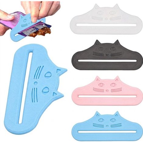 Distributeur de friandises pour chats avec pince, récipient réutilisable pour friandises liquides et pâte à lécher, design tête de chat, distribution pratique sans gaspillage (1/5)