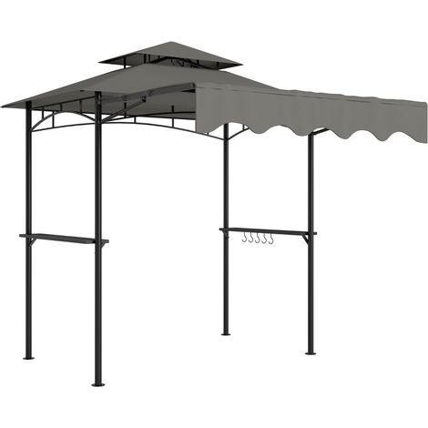 Pavillon de barbecue 242x232x248 cm gris, imperméable et ignifugé, équipé d’un double toit pour une ventilation optimale. (1/5)