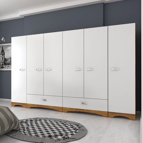 Cotecosy – Armoire garde-robe 6 portes 243x47,6x181 cm – Panneaux mélaminés E1 18 mm – 2 tiroirs et étagères intérieures – Fixation murale (1/5)