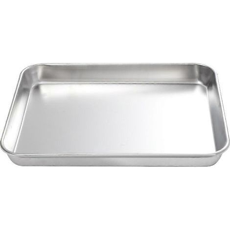 Rechteckiges Edelstahltablett, 1 Stück, flacher Boden, praktisch (silber) – 26,50 x 15,50 x 1,20 cm – Silber (1/4)