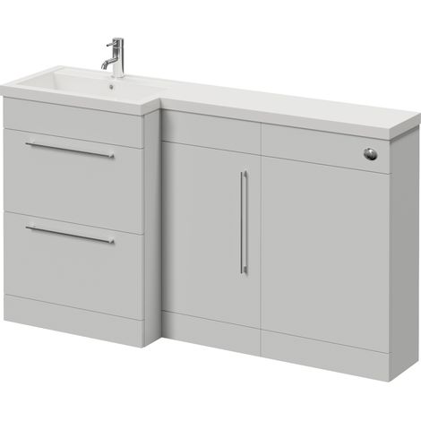 Napoli 390 Gloss Grey Pearl 1500mm 2 Drawer Vanity Unit Toilet Suite with Left Hand Square Lucia Basin - 1500mm - Chrome 320mm HandleWithout Kingston Toilet Pan