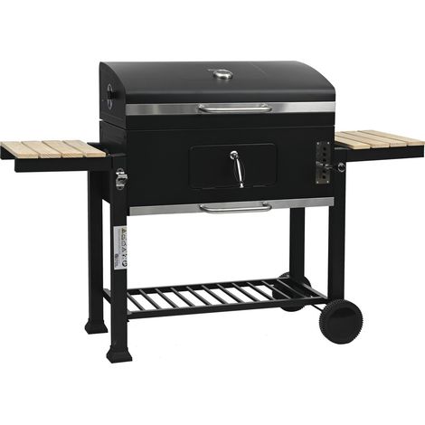 Barbecue a carbonella "Marquis" con ripiani laterali e griglie regolabili - Nero