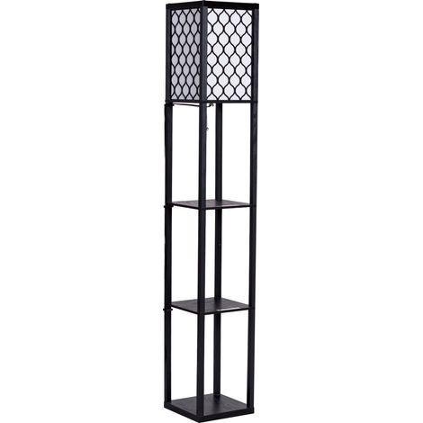 Lámpara de pie con estantes 26 x 26 x 160 cm luz ambiental suave y práctico almacenaje estilo contemporáneo MDF negro 200019297