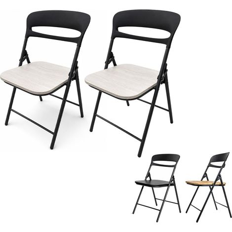 Silla Plegable Florencia Negra Asiento Negro/Blanco/Madera Estilo Italiano Estructura de Metalica Hogar, Oficina
