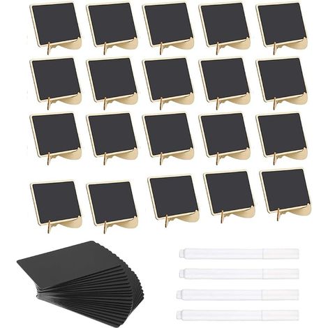 Mini Chalkboard with Stand, 20 Pieces Natural Wooden Chalkboard, 20 Labels and 4 Chalk Markers, for Wedding, Buffet and Party Decoration (1/5)