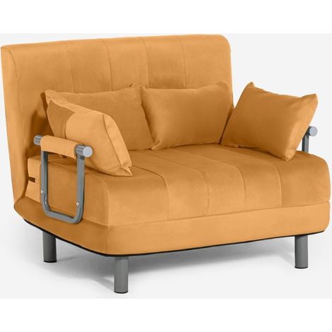Sillón cama plegable compacto de terciopelo Deborah Twin Lux - Beige (1/5)