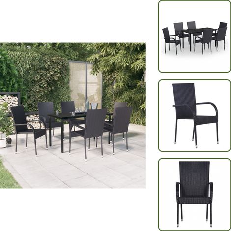 Arredamento da giardino - vidaXL Set Mobili da Pranzo per Giardino 7 pz Nero - Tavolo in vetro