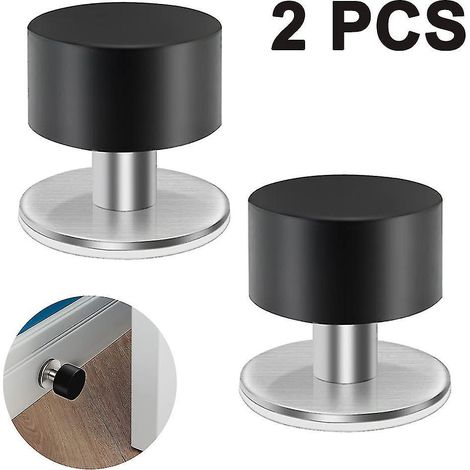 Lot de 2 butées de porte avec autocollants supplémentaires, butées de porte auto-adhésives en caoutchouc noir et acier inoxydable - Butoirs de porte acoustiques robustes pour la maison (noir) (1/5)