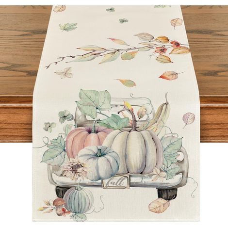 Runner Tavola Acquerello Zucche Autunno Bianco 40x180 cm (1/5)