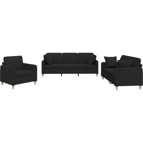 Ensemble de Canapé  Sofas 3 pcs avec coussins noir tissu (1/5)