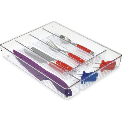 iDesign Linus Portaposate da Cassetto, Grande Portaposate in Plastica con 5 Scomparti, Trasparente
