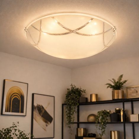 LED Deckenleuchte Glas Modern Wohnzimmerleuchte Decke Chrom Deckenlampe Flurleuchte weiß, nickel-matt opal, 1x LED 8W 640Lm warmweiß, D 25 cm
