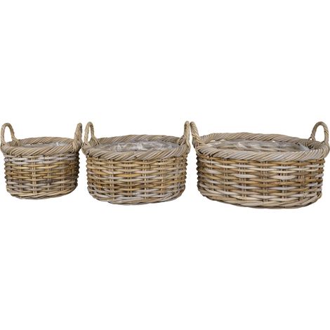 Set 3 cestini Kuta in rattan kubu naturale