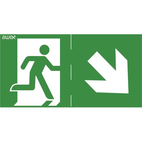 Pictogramme indiquant la direction de la sortie de secours vers le bas à droite, 100 x 300 mm