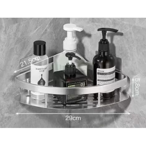 (silver02) Étagère de salle de bain, étagère de douche en aluminium, étagère de douche en verre, finition noire, panier de rangement à ventouses, accessoire de salle de bain (1/5)