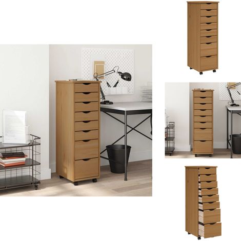 Armoire roulante avec tiroirs MOSS bois de pin marron miel - Meuble Roulant - Commode - Classement - Rangement - Tiroir (1/5)